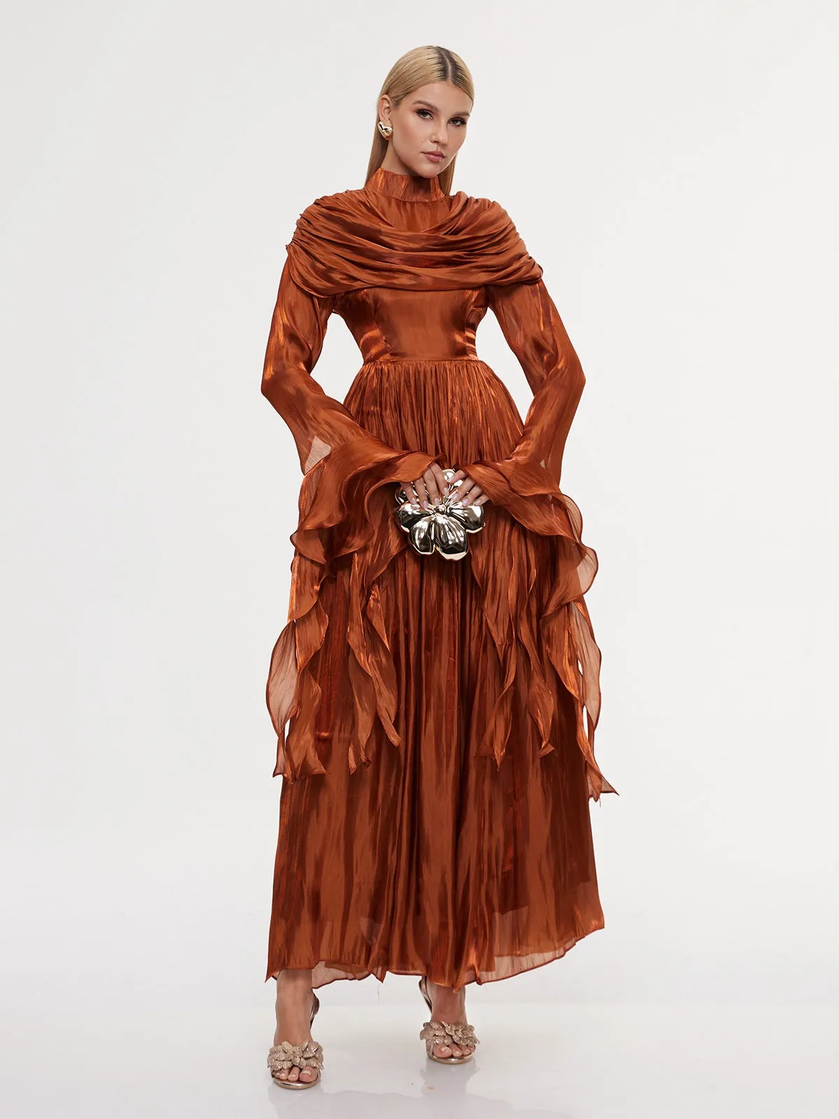 Emanara High Neck Shawl Ruffle Maxi Dress sold by Mew Mews product image thumbnail 3