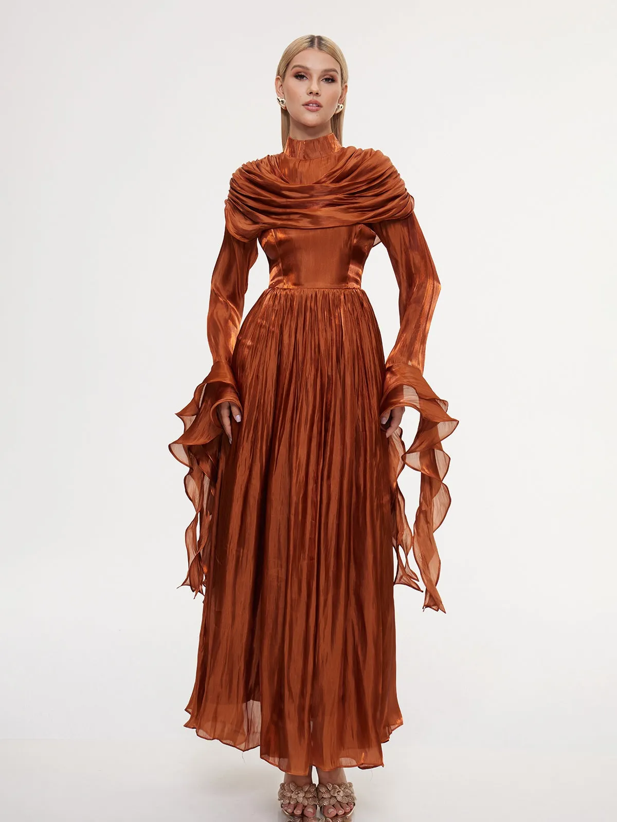 Emanara High Neck Shawl Ruffle Maxi Dress sold by Mew Mews product image thumbnail 4