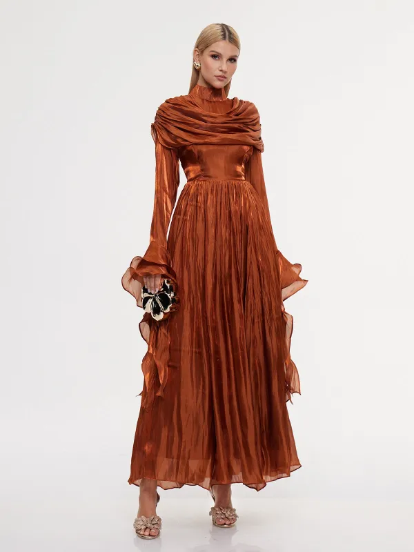 Emanara High Neck Shawl Ruffle Maxi Dress sold by Mew Mews