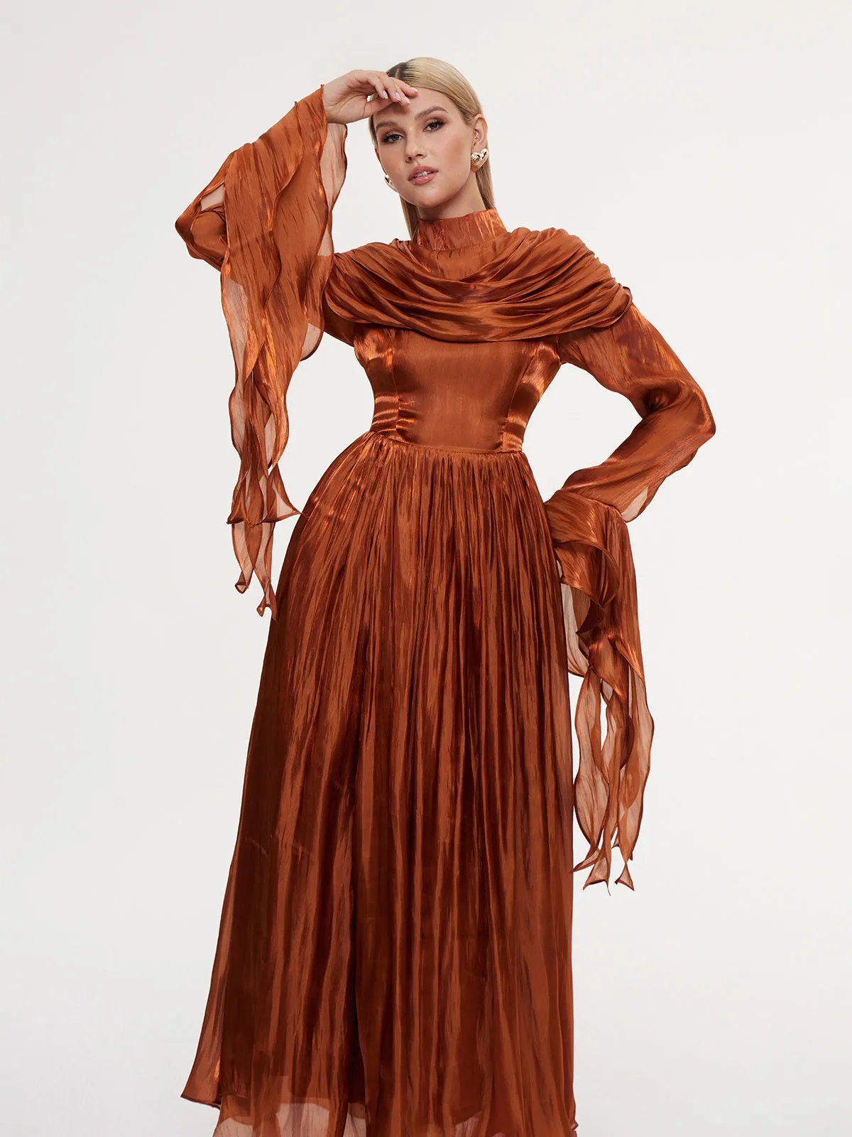 Emanara High Neck Shawl Ruffle Maxi Dress sold by Mew Mews product image thumbnail 5