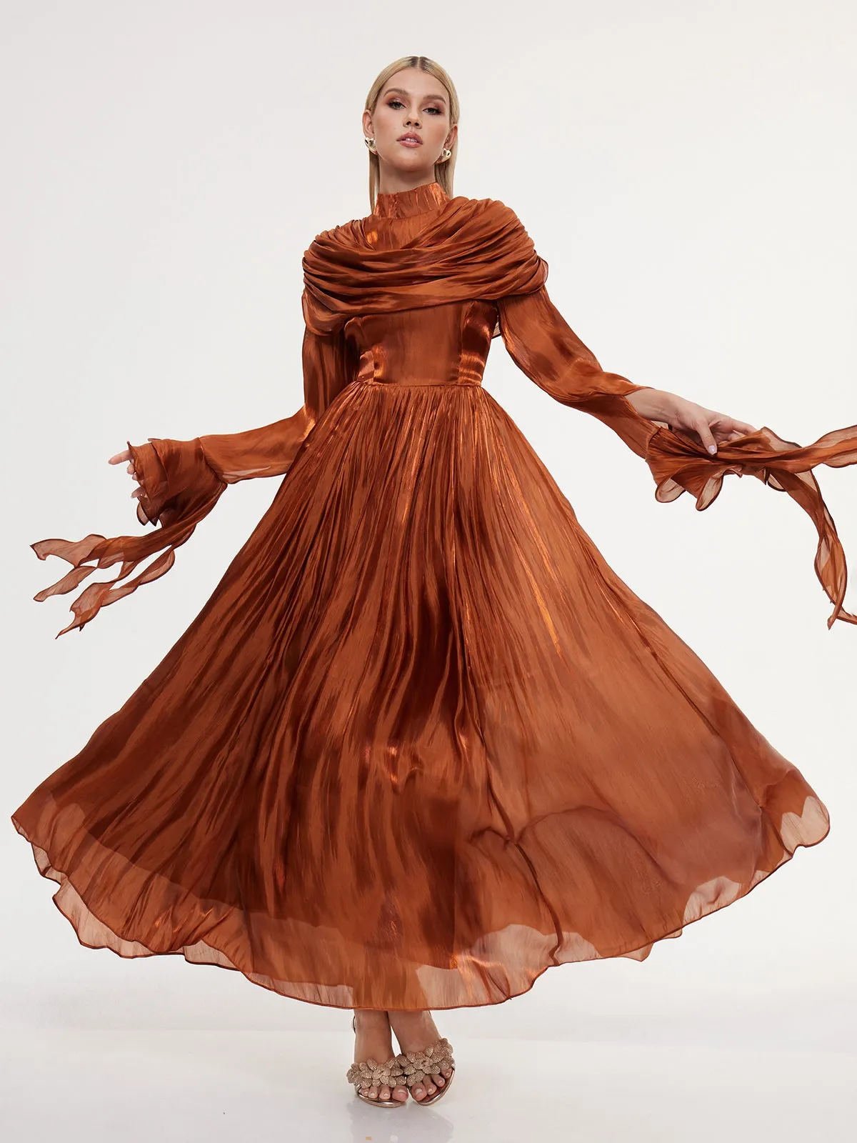 Emanara High Neck Shawl Ruffle Maxi Dress sold by Mew Mews product image thumbnail 2