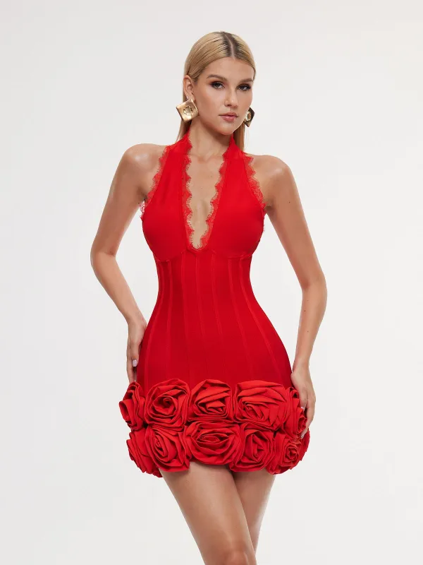 Emanar Halterneck Flower Bandage Mini Dress sold by Mew Mews