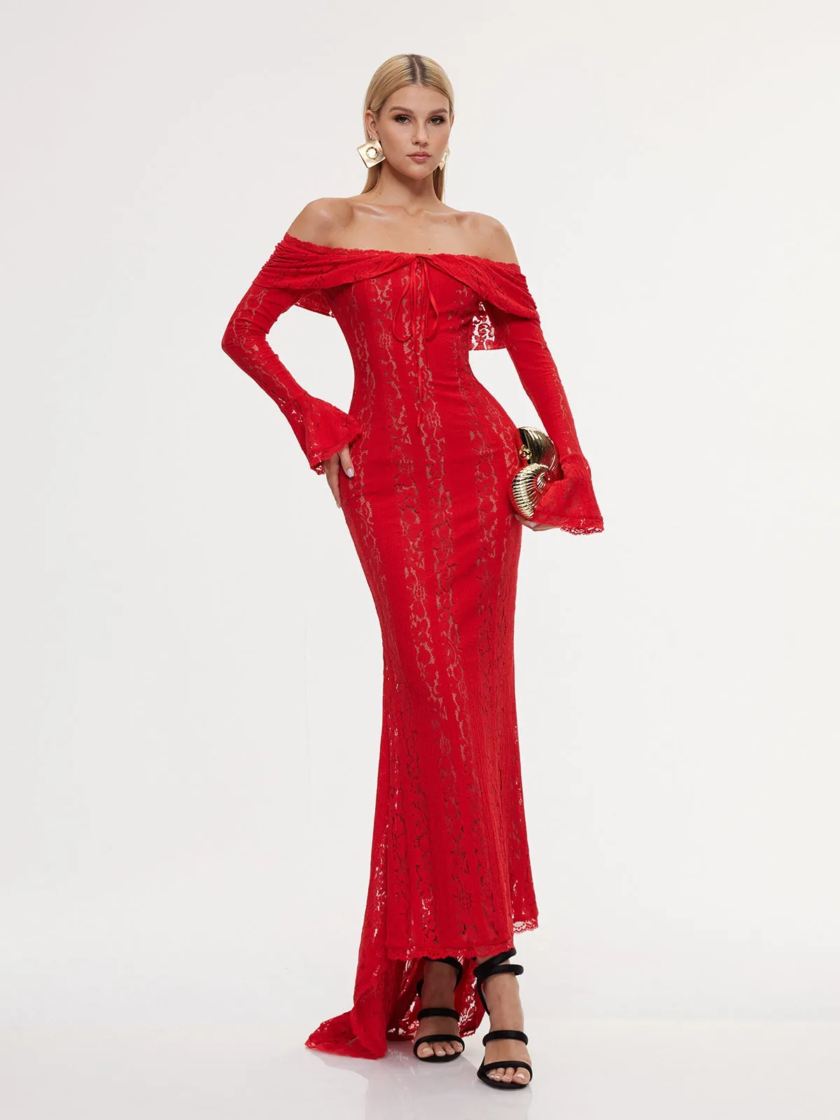 Entropia Off Shoulder Lace Maxi Dress sold by Mew Mews