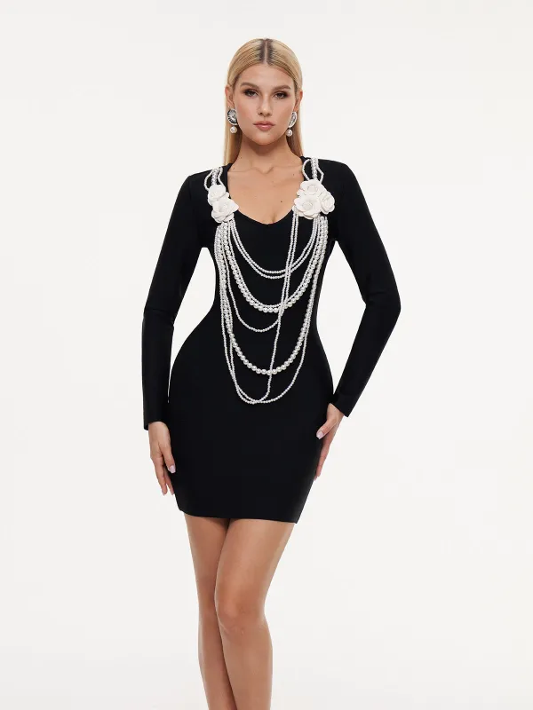 Etherbyte V Neck Pearl Chain Bandage Mini Dress sold by Mew Mews