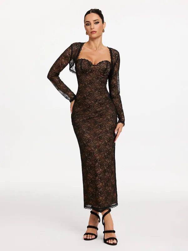 Ulthris Shawl Strapless Lace Maxi Dress sold by Mew Mews