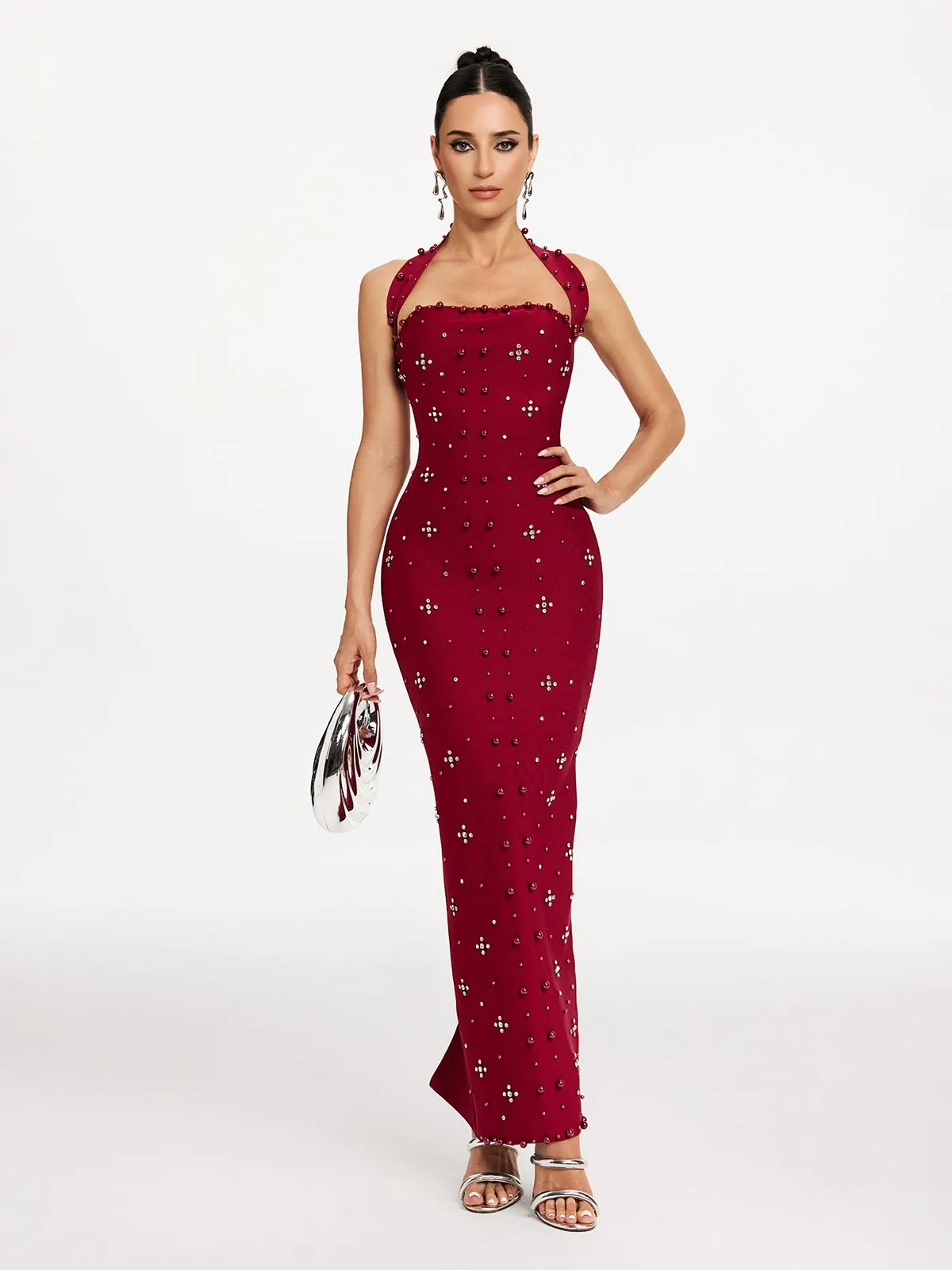 Malaika Halterneck Pearl Bandage Dress sold by Mew Mews