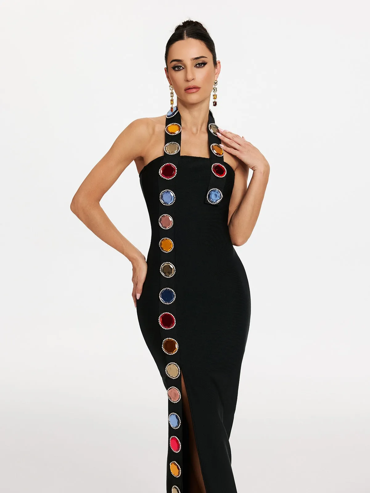Maksim Halterneck Diamond Split Bandage Dress sold by Mew Mews