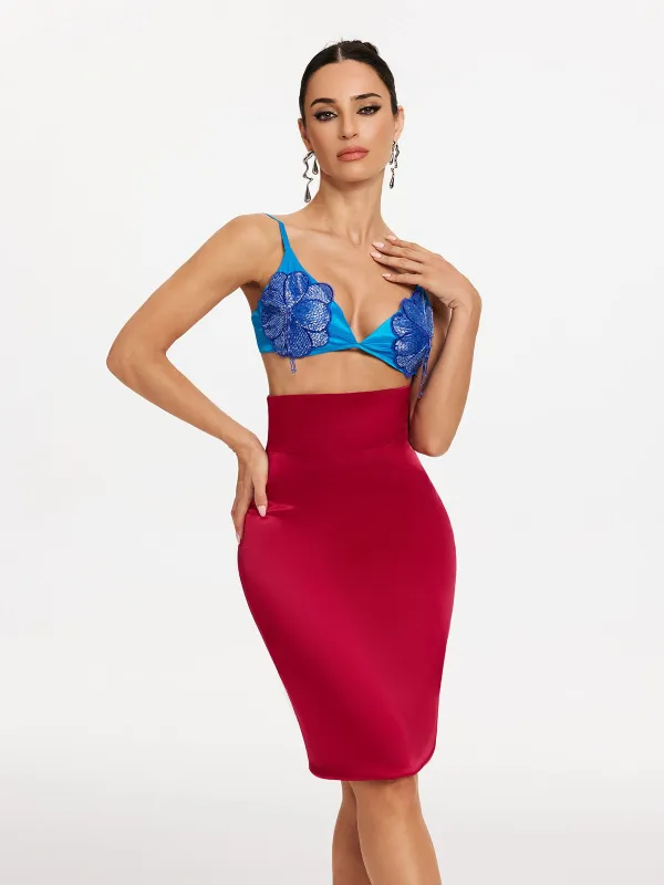 Makala Spaghetti Flower Satin Skirt Set sold by Mew Mews