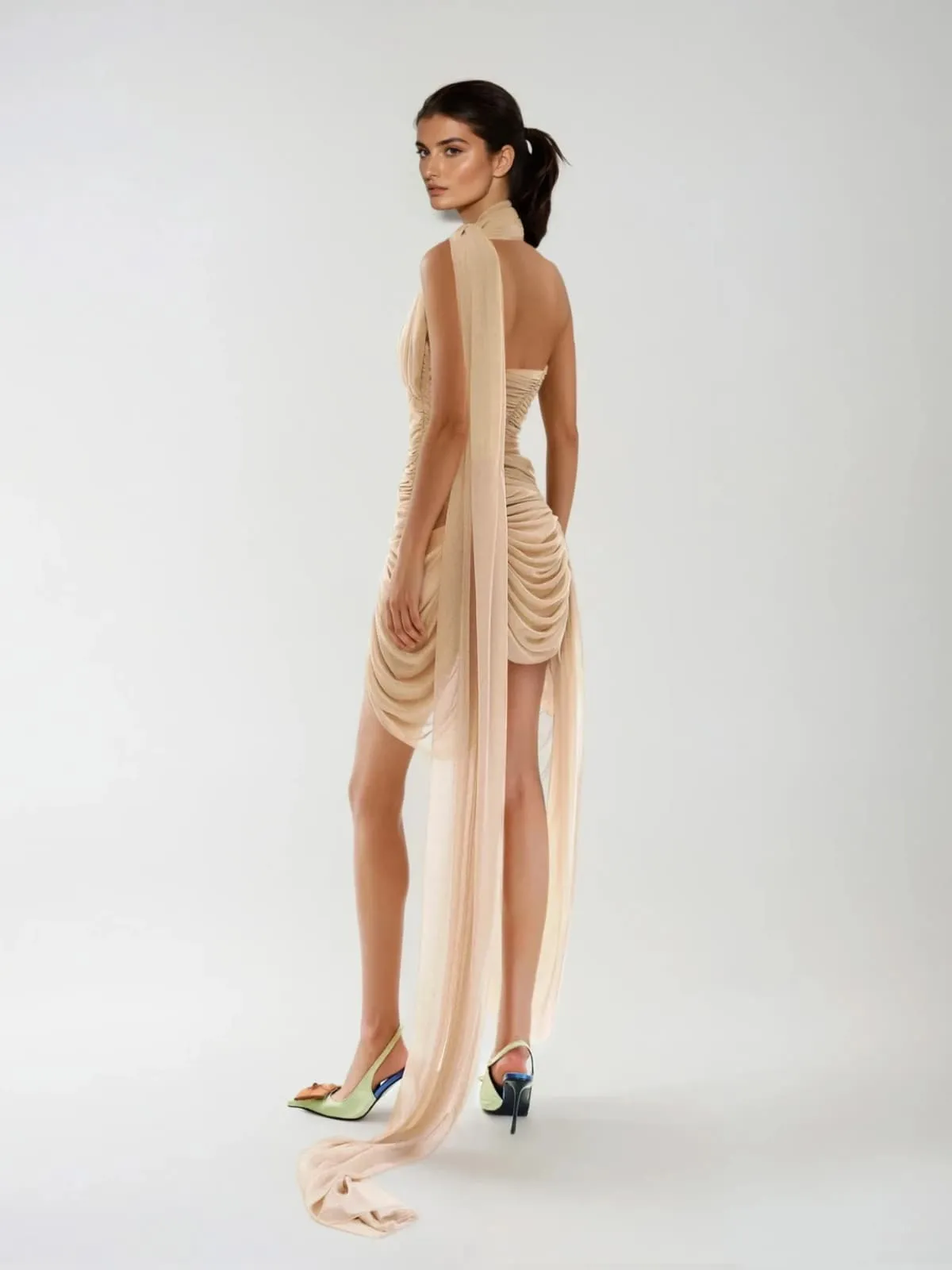 Erendor Scarf Draped Ruched Mini Dress sold by Mew Mews product image thumbnail 2