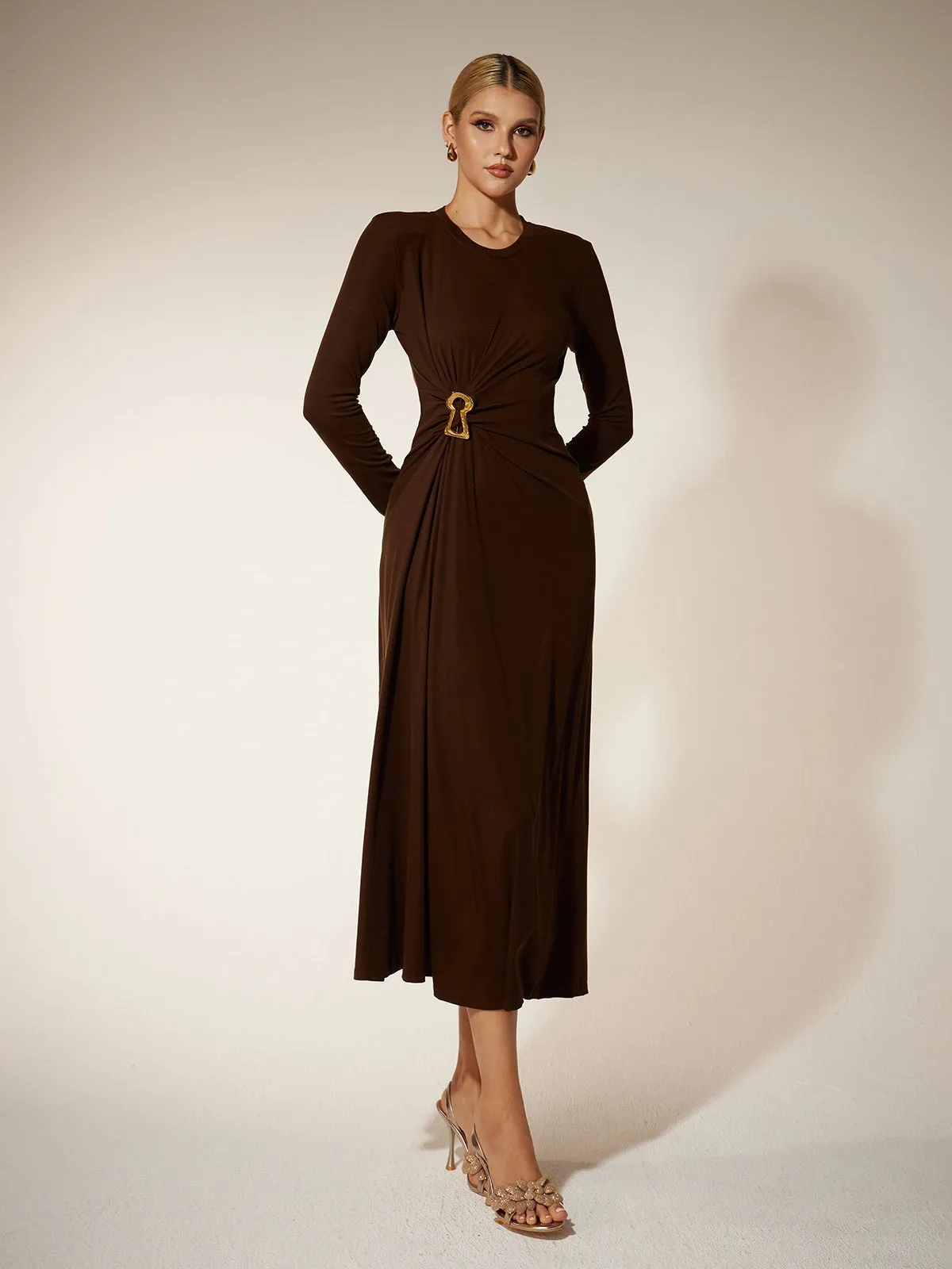 Eisley Long Sleeve Ruched Midi Dress sold by Mew Mews product image thumbnail 4