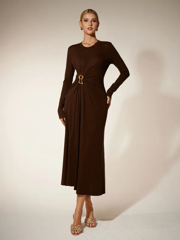 Eisley Long Sleeve Ruched Midi Dress made by Mew Mews