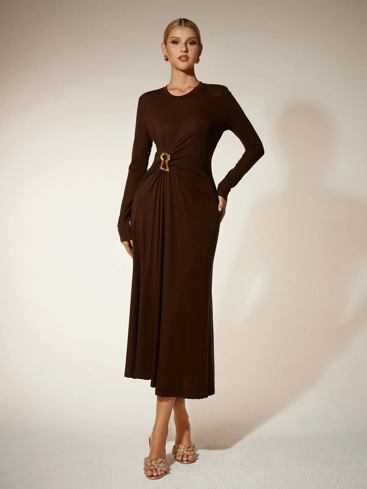 Eisley Long Sleeve Ruched Midi Dress sold by Mew Mews