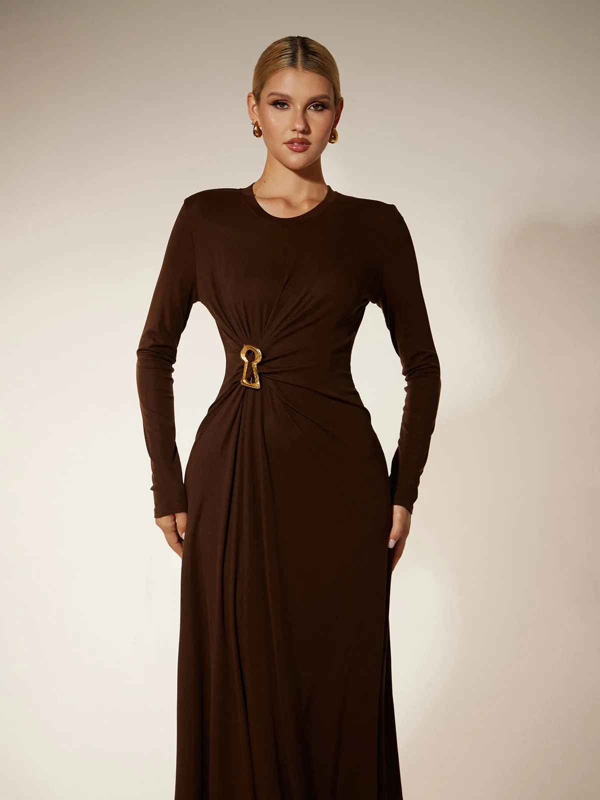 Eisley Long Sleeve Ruched Midi Dress sold by Mew Mews product image thumbnail 5