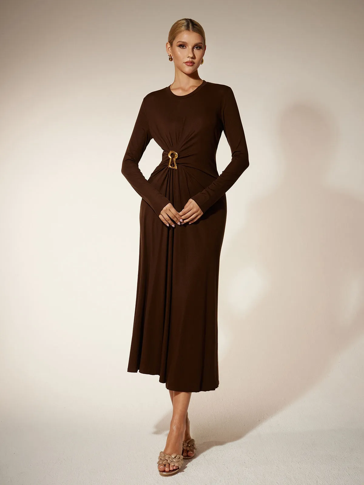 Eisley Long Sleeve Ruched Midi Dress sold by Mew Mews product image thumbnail 3