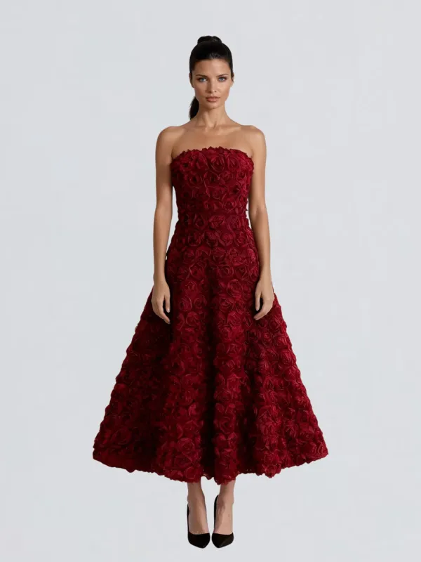 Geodrix Strapless Flower Midi Dress sold by Mew Mews