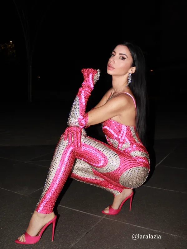 Amalia Diamante Jumpsuit In Hot Pink sold by Mew Mews