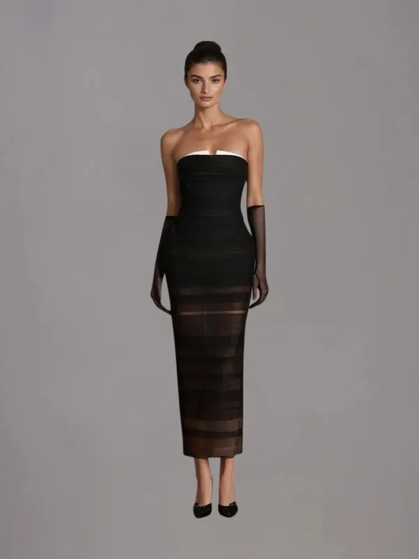 Dronea Strapless Mesh Maxi Dress sold by Mew Mews