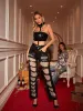 Zelie Rhinestone Cutout Crop Top In Black sold by Mew Mews