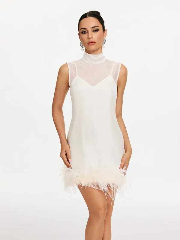 Makani Sleeveless Feather Mini Dress sold by Mew Mews