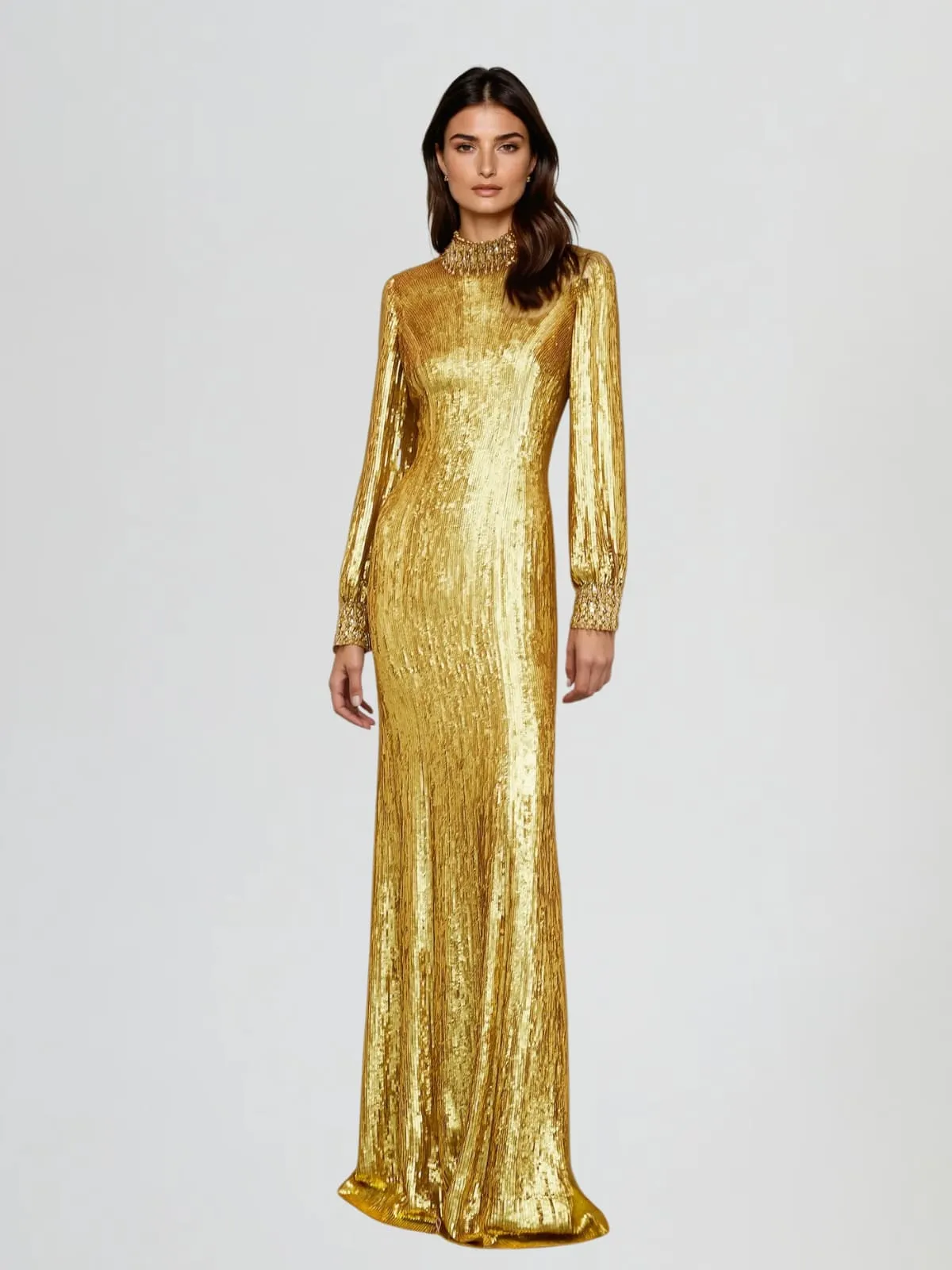 Hectogl Long Sleeve Sequin Crystal Maxi Dress sold by Mew Mews