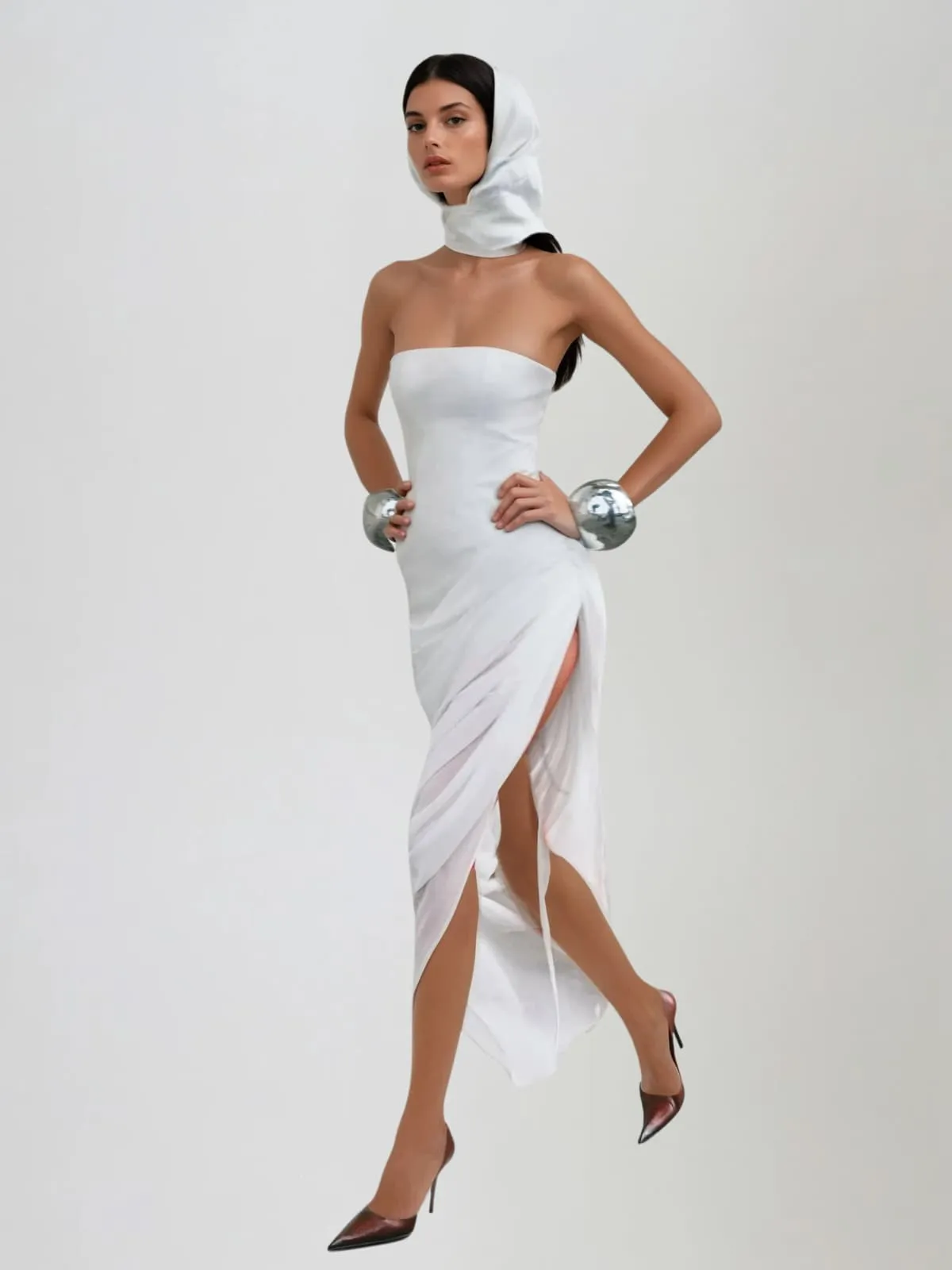 Hygron Strapless Lace Up Ruched Maxi Dress sold by Mew Mews product image thumbnail 4