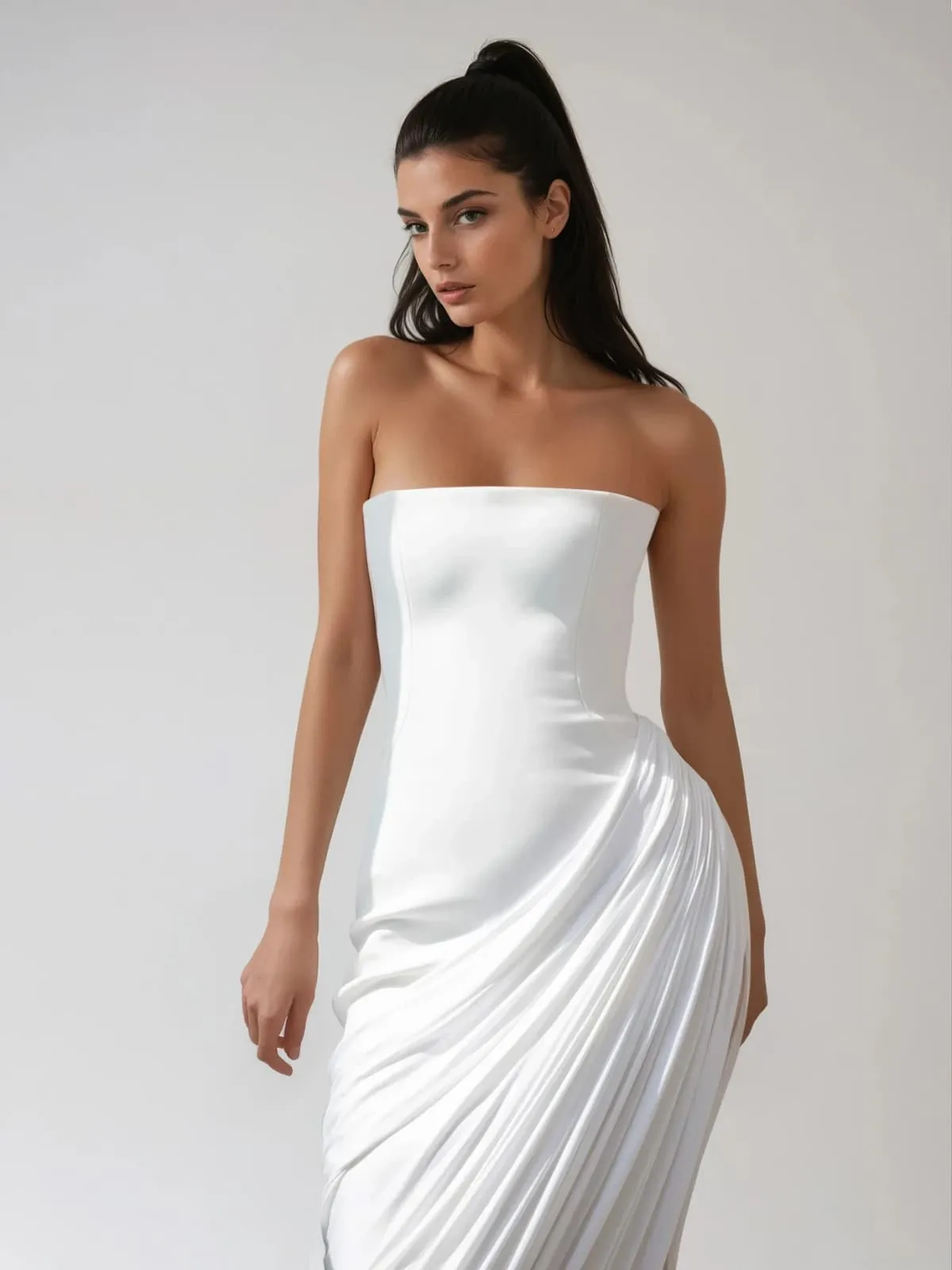 Hygron Strapless Lace Up Ruched Maxi Dress sold by Mew Mews product image thumbnail 3