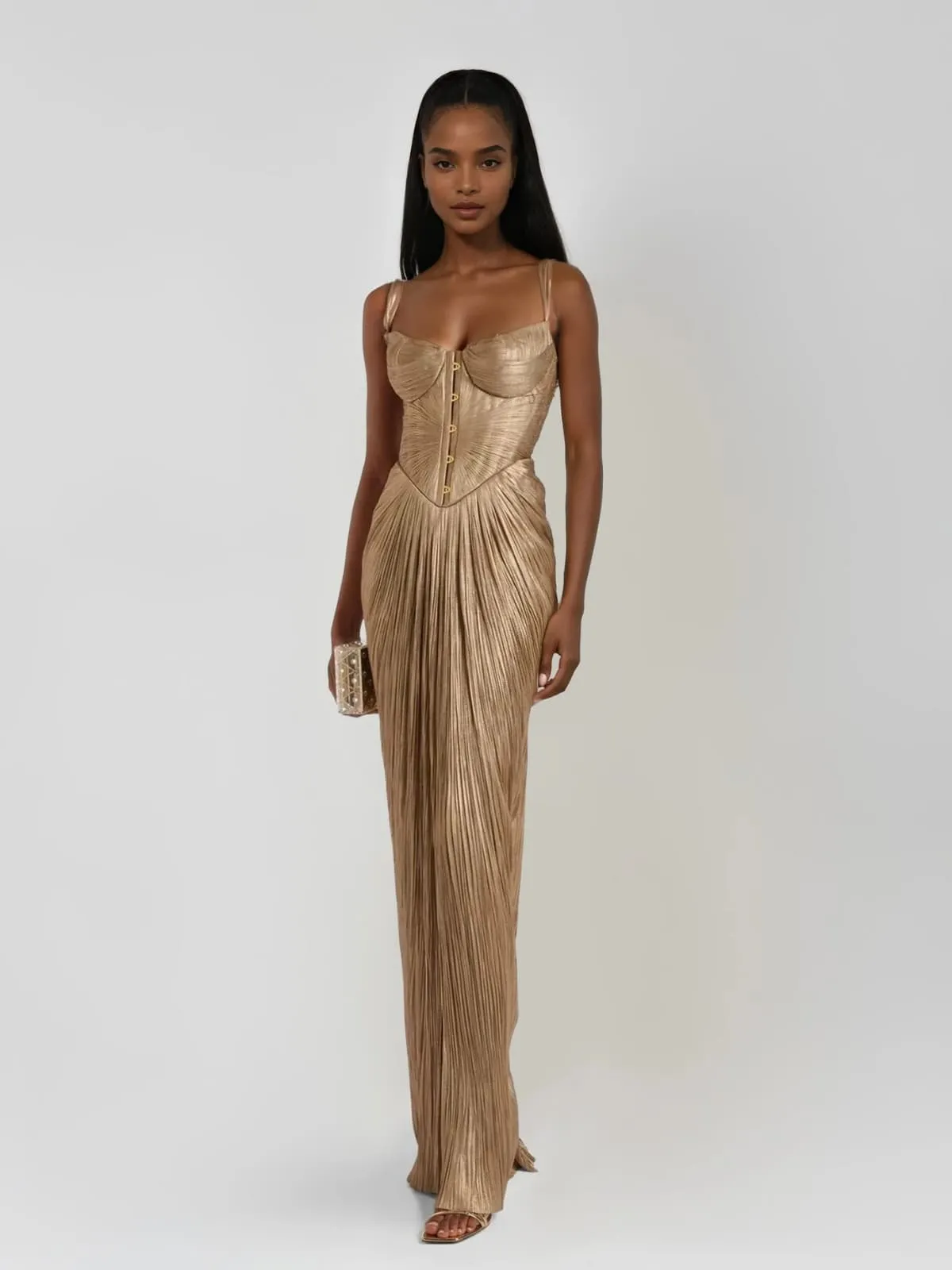 Heliox Metallic Corset Maxi Dress sold by Mew Mews