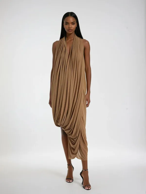 Hemitron Halterneck Ruched Midi Dress sold by Mew Mews