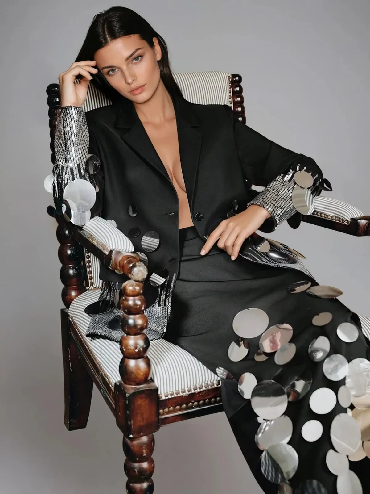 Helioda V Neck Sequin Skirt Set sold by Mew Mews