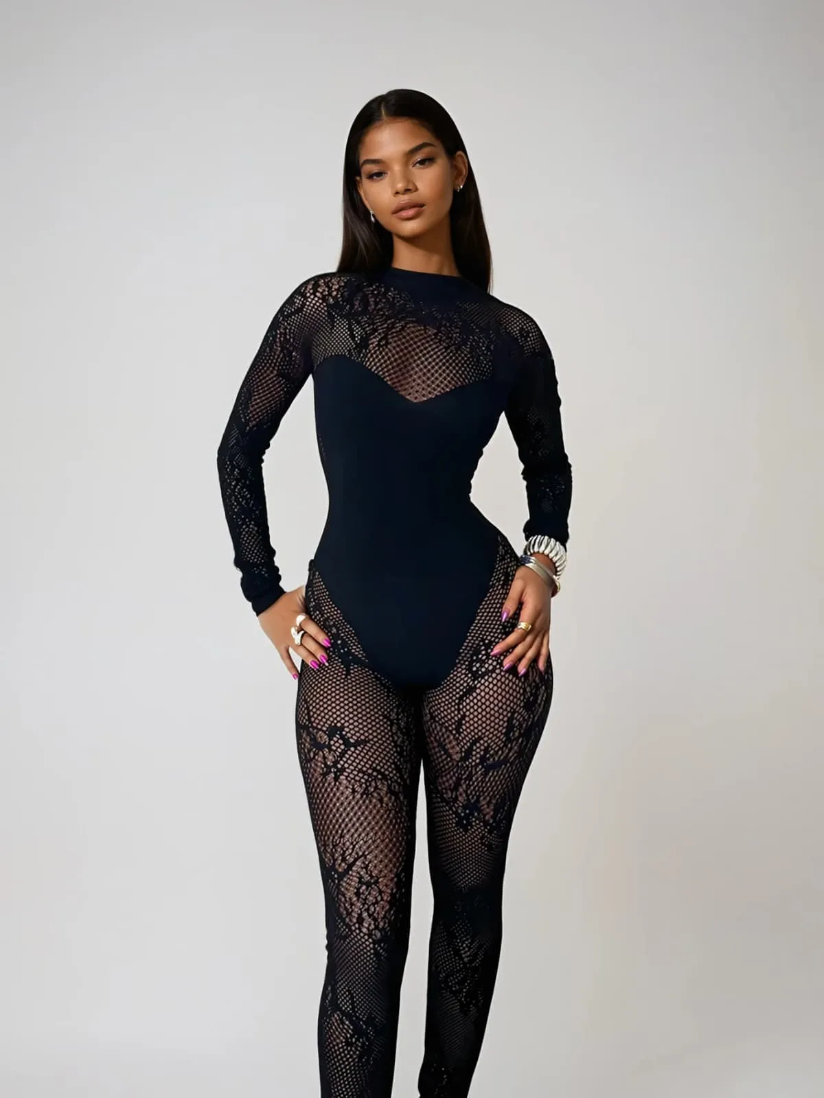Hyetala High Neck Lace Cutout Jumpsuit sold by Mew Mews product image thumbnail 2