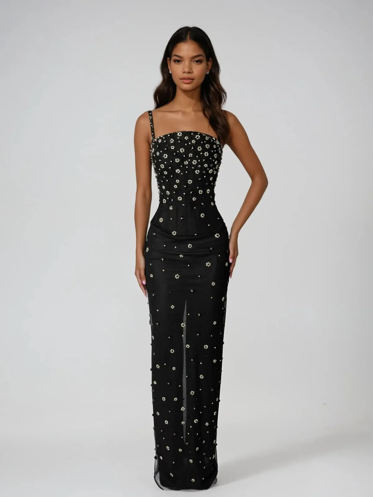 Hortia Spaghetti Flower Split Bandage Maxi Dress sold by Mew Mews