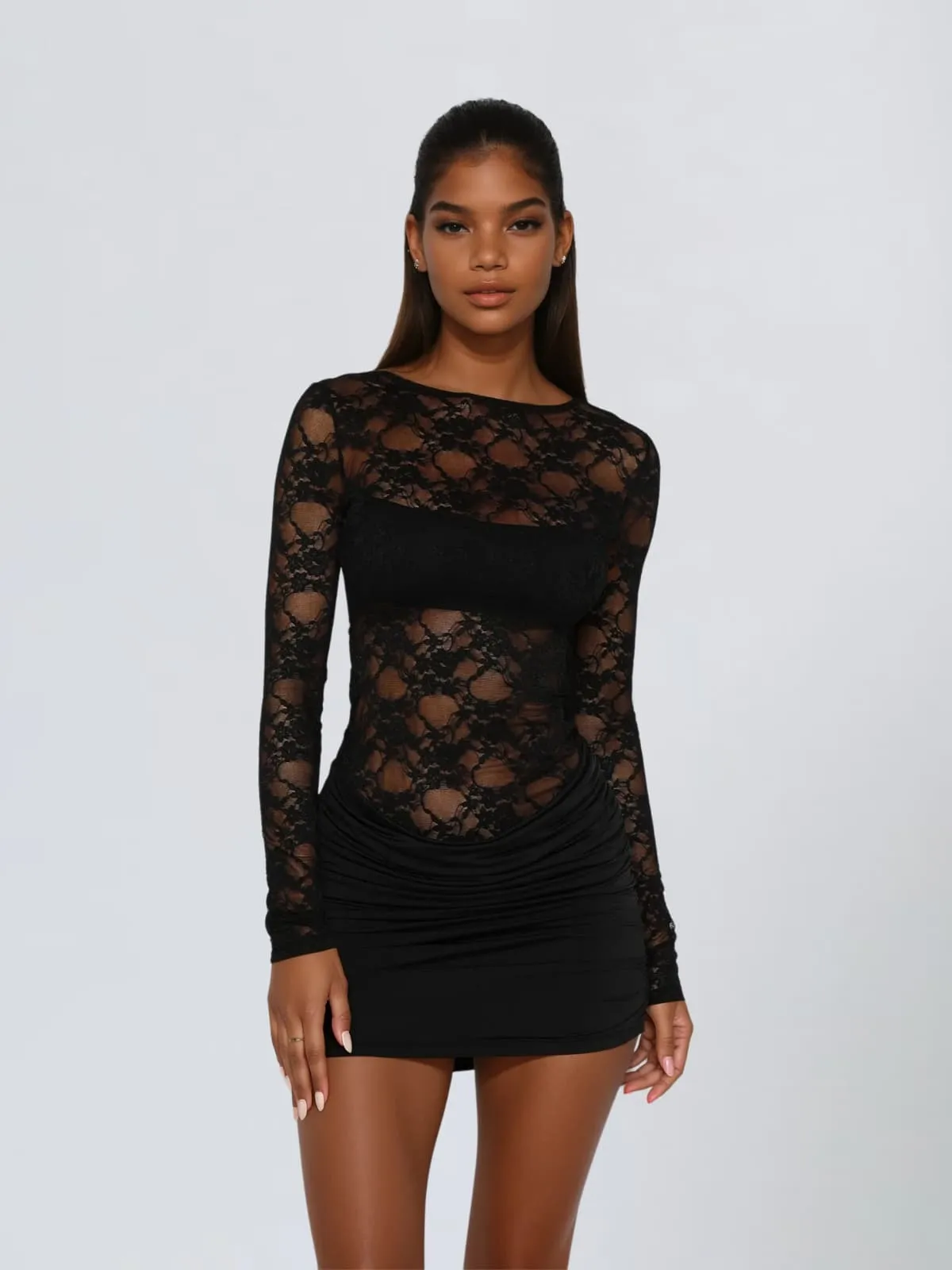 Hygrala Lace Ruched Mini Dress sold by Mew Mews product image thumbnail 3