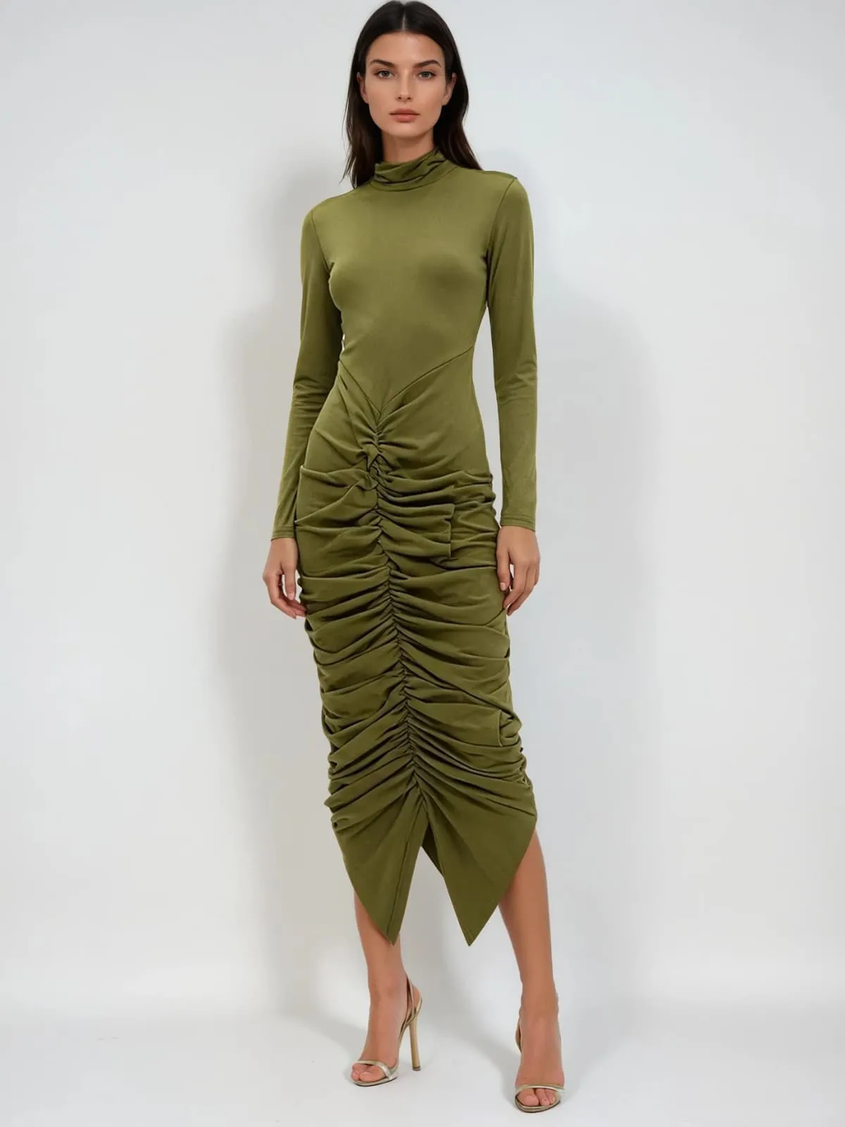 Hessian Long Sleeve Ruched Midi Dress sold by Mew Mews