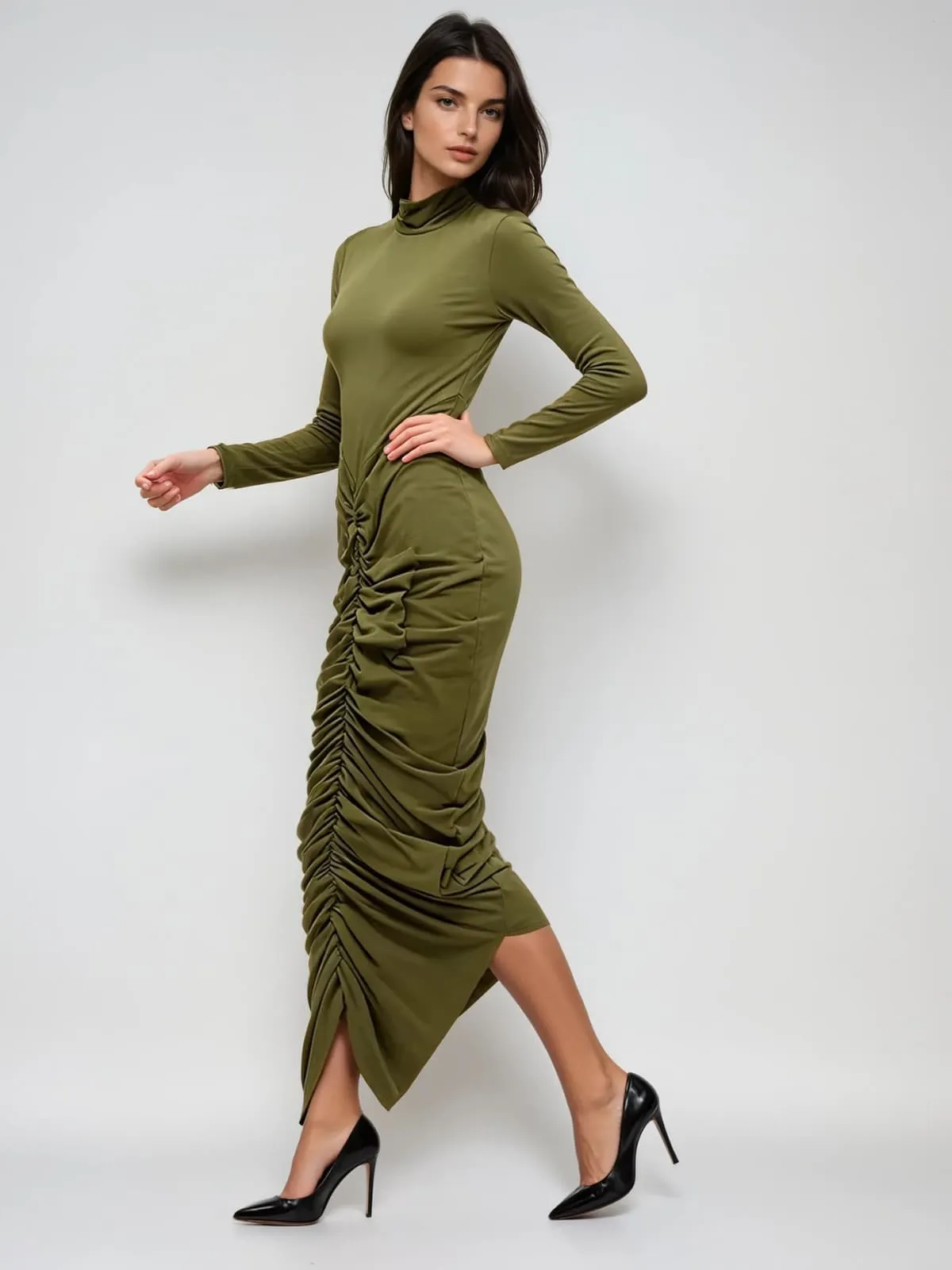 Hessian Long Sleeve Ruched Midi Dress sold by Mew Mews product image thumbnail 2