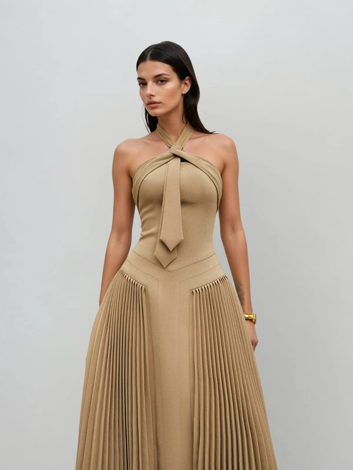 Cyrene Halterneck Tie Pleated Midi Dress sold by Mew Mews product image thumbnail 2