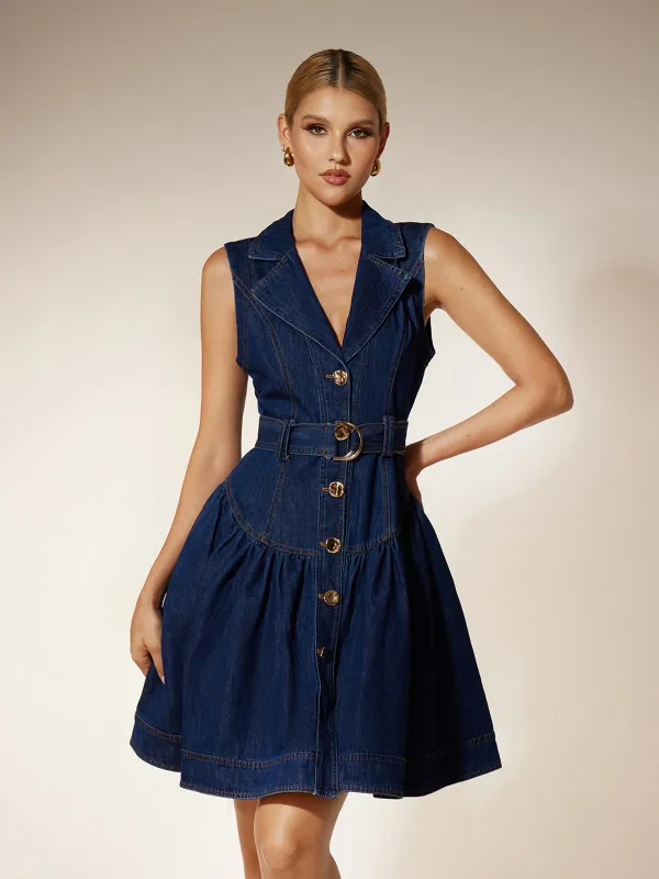 Ekavali V Neck Denim Mini Dress sold by Mew Mews