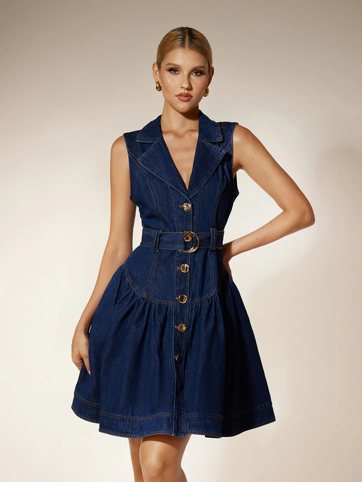 Ekavali V Neck Denim Mini Dress sold by Mew Mews