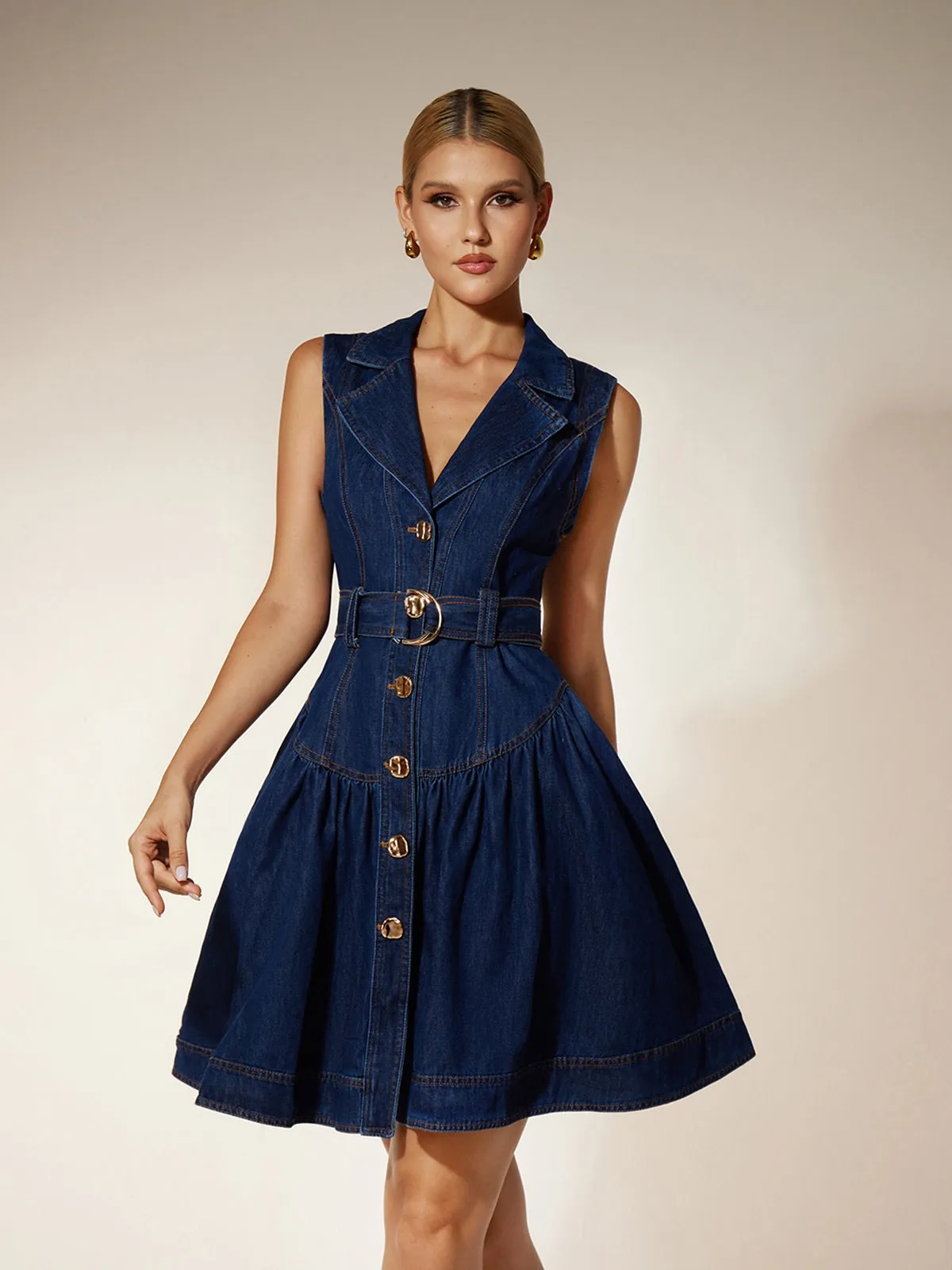 Ekavali V Neck Denim Mini Dress sold by Mew Mews product image thumbnail 3