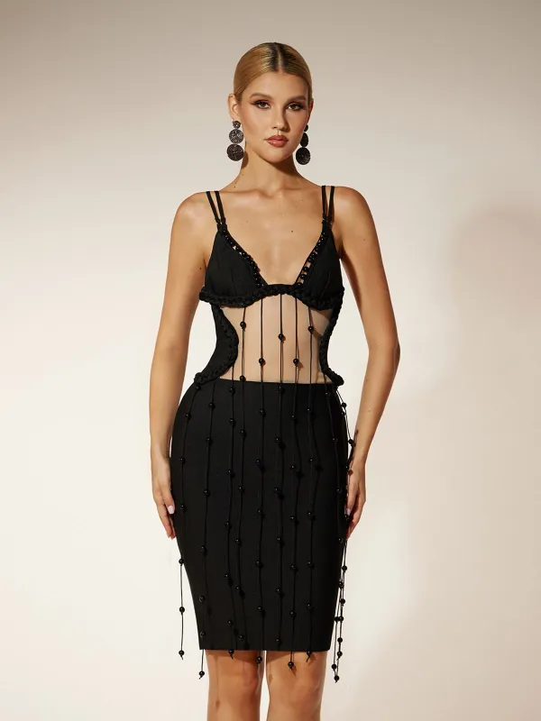 Einav Spaghetti Fringe Bandage Mini Dress sold by Mew Mews