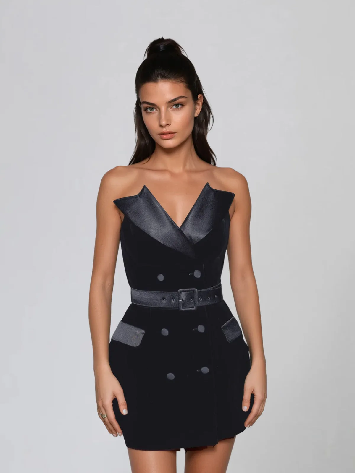 Velythra V Neck Velvet Mini Dress sold by Mew Mews