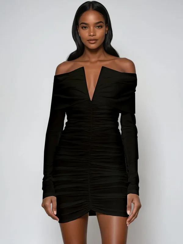 Hyaline V Neck Ruched Mini Dress sold by Mew Mews