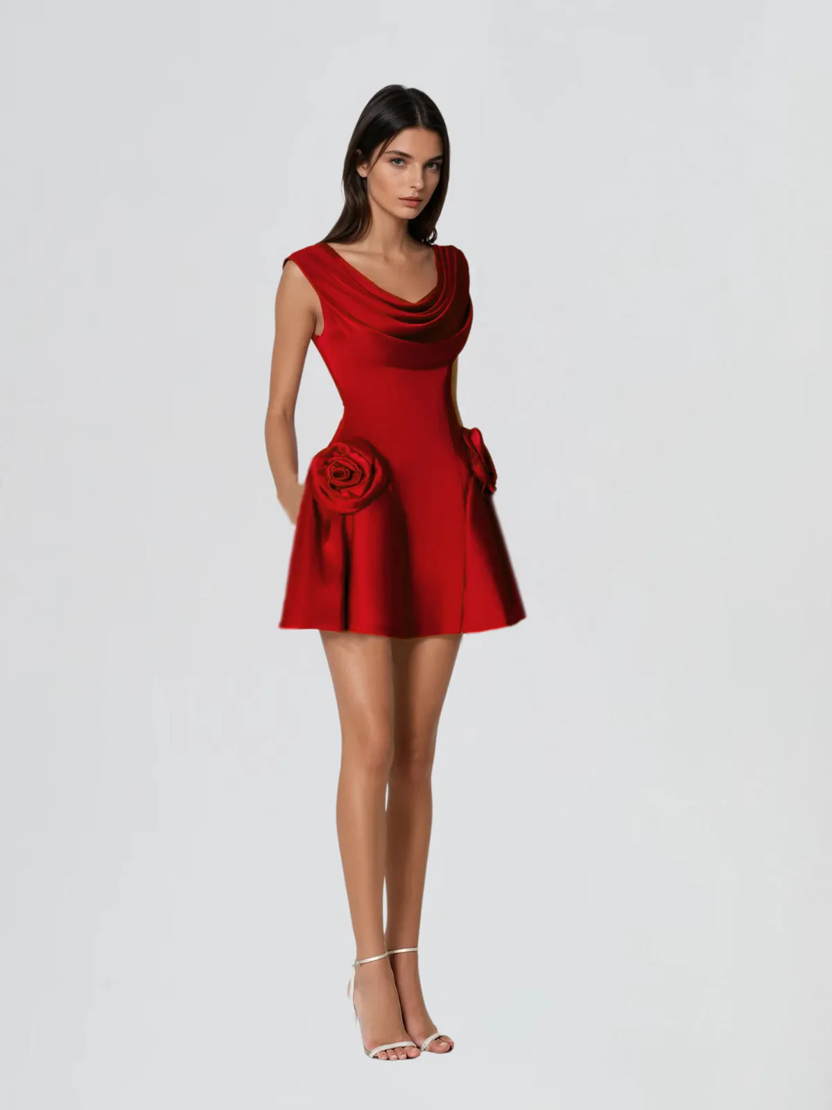 Hygria Cowl Neck Flower Satin Mini Dress sold by Mew Mews product image thumbnail 3