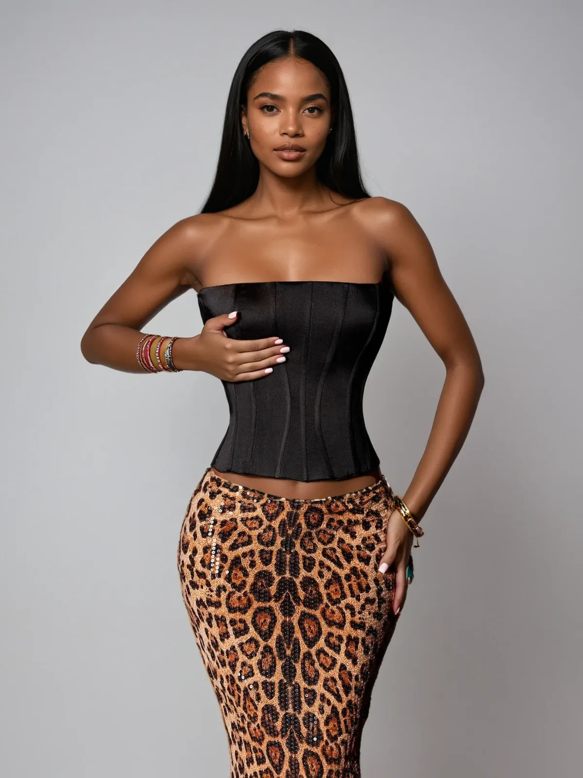 Isocrypt Strapless Leopard Sequin Skirt Set sold by Mew Mews product image thumbnail 3