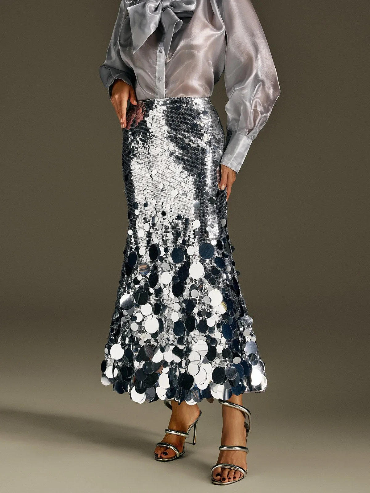 Glomara Round Sequin Skirt In Silver sold by Mew Mews product image thumbnail 5