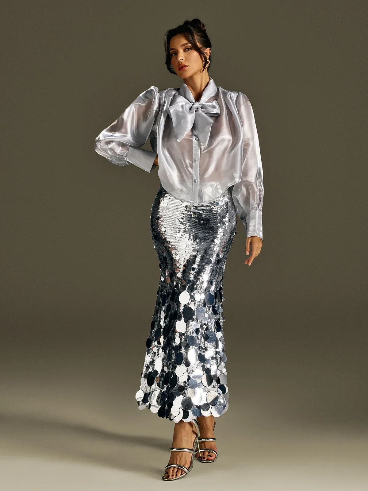 Glomara Round Sequin Skirt In Silver sold by Mew Mews product image thumbnail 3
