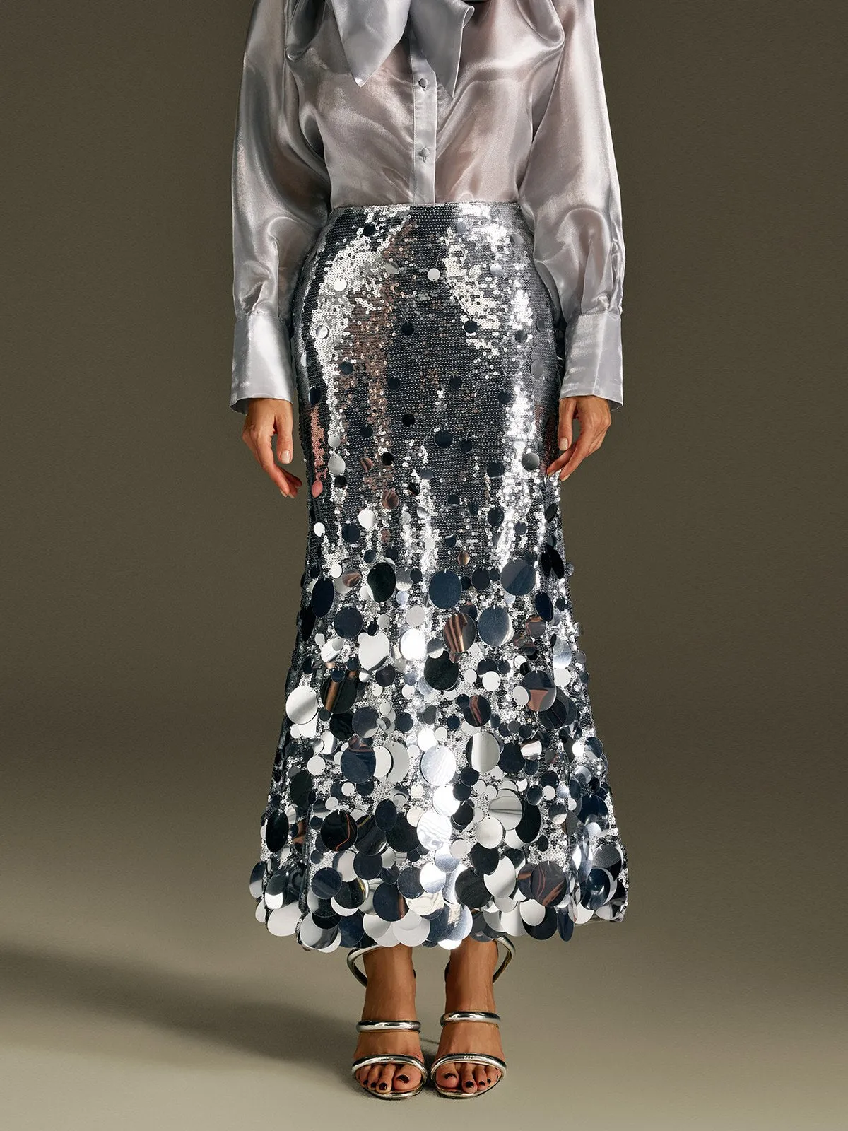 Glomara Round Sequin Skirt In Silver sold by Mew Mews product image thumbnail 4