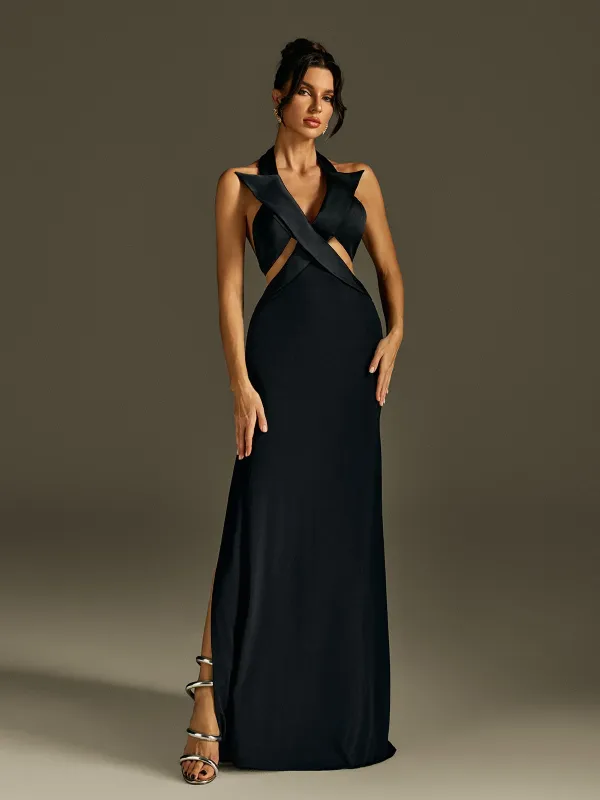 Ulyria Halterneck Cutout Split Maxi Dress sold by Mew Mews