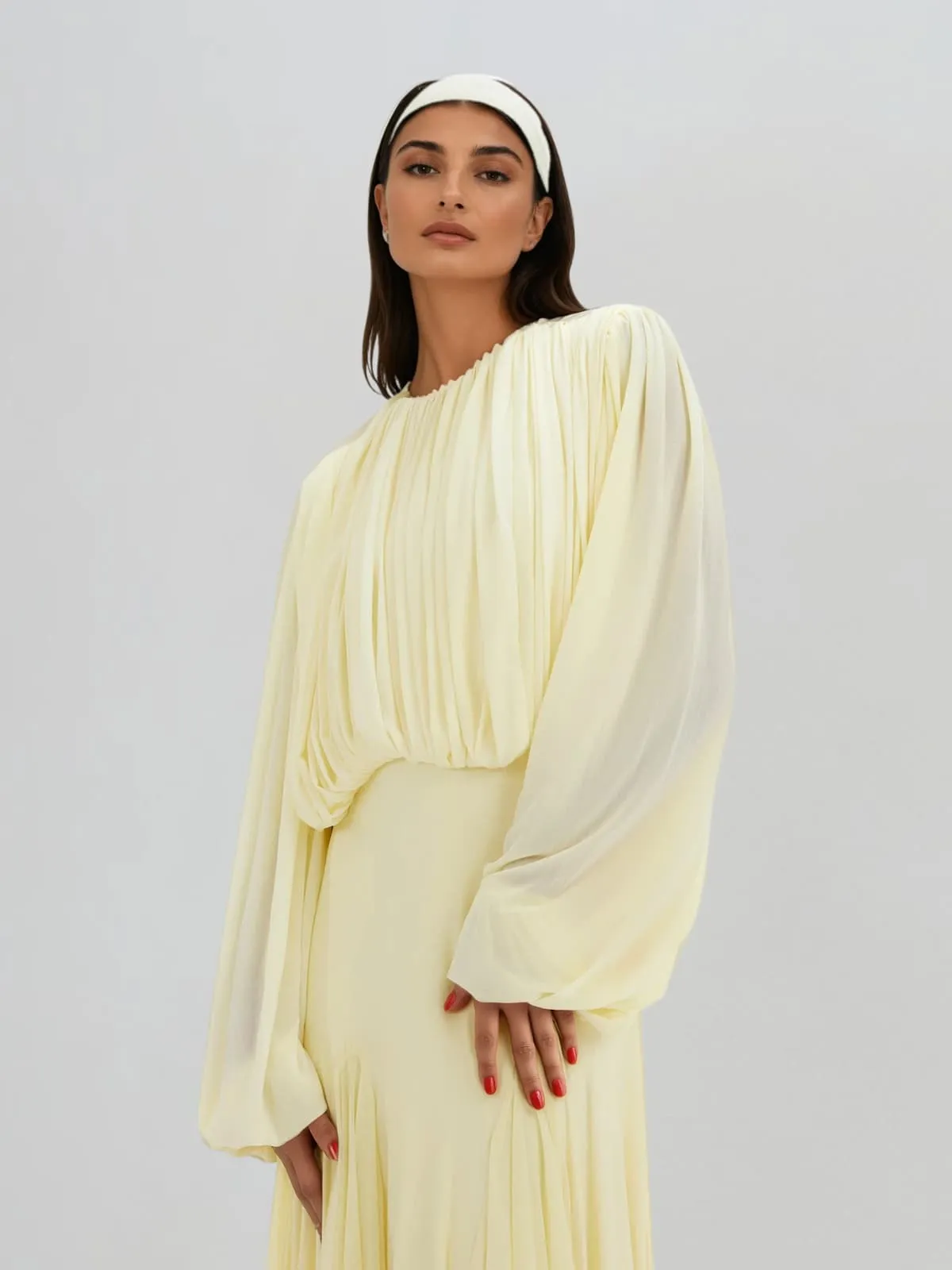 Helium Balloon Sleeve Ruched Maxi Dress sold by Mew Mews product image thumbnail 4