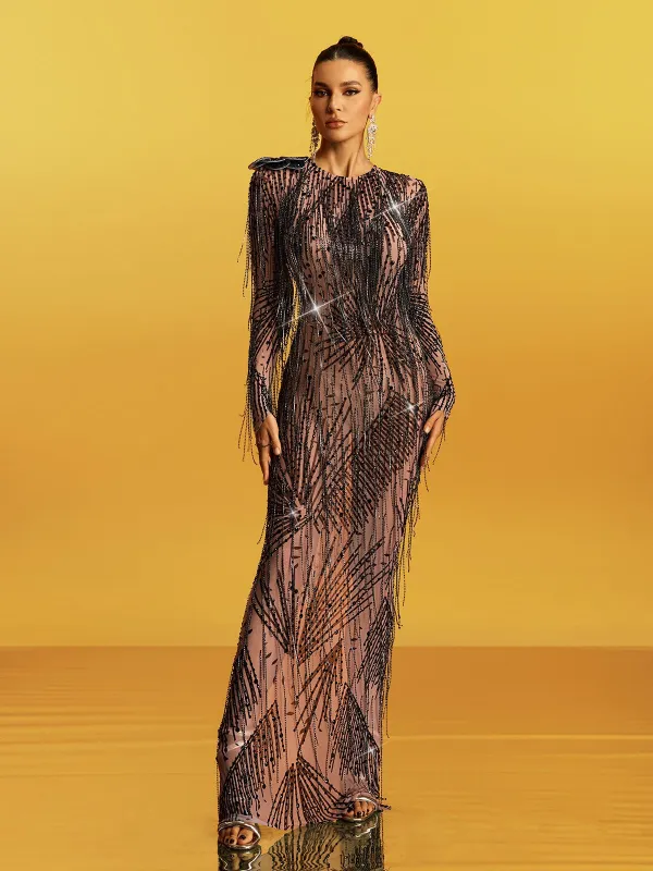 Geyera Cutout Fringe Diamond Split Maxi Dress sold by Mew Mews