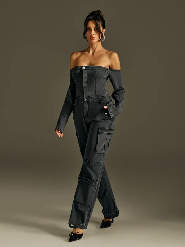 Roho Off Shoulder Denim Jumpsuit sold by Mew Mews